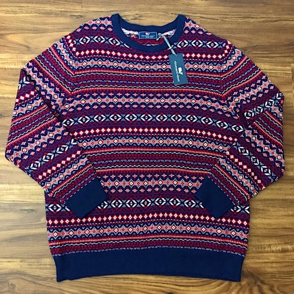 NWT Vineyard Vines Men’s Traditional Fair Isle Crewneck Sweater